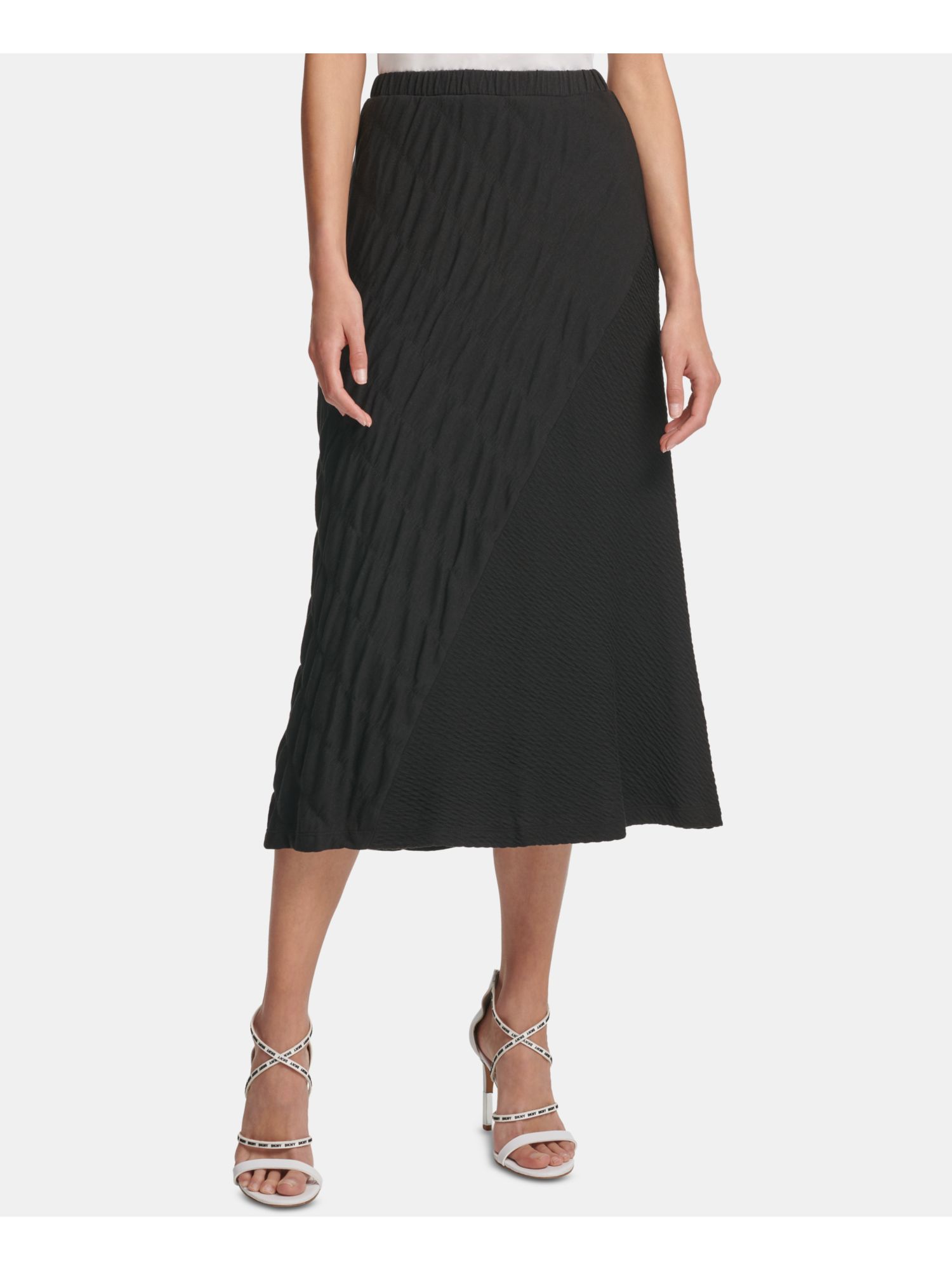 DKNY Womens Black Textured Maxi A-Line Skirt Size: L